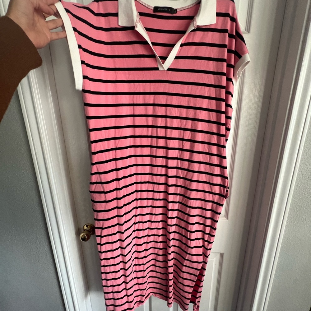 Pink and Black Striped Midi Dress